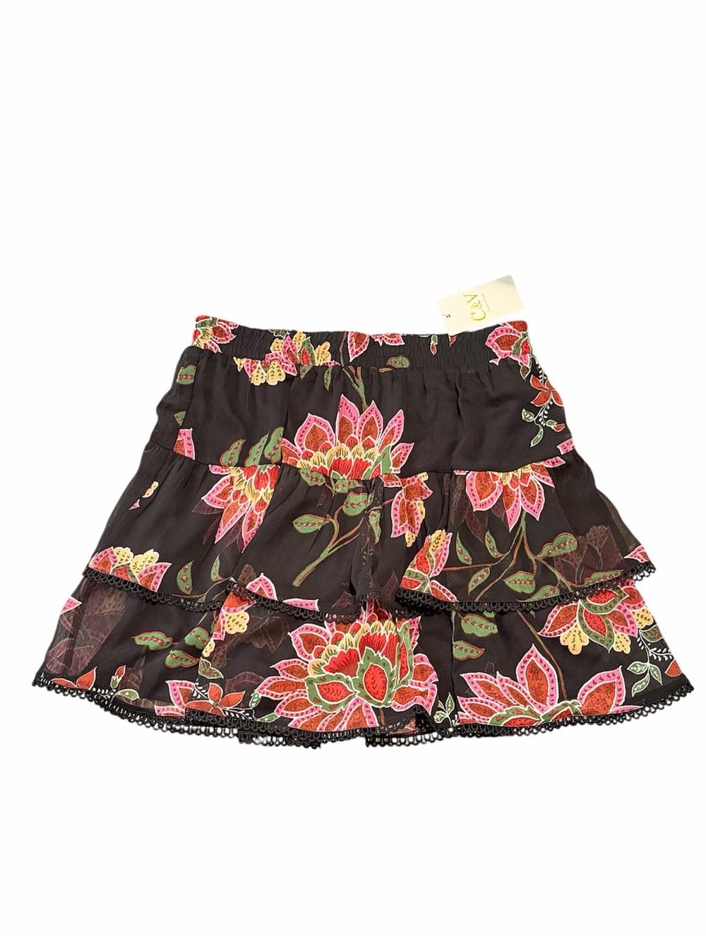 NWT Chelsea & Violet Floral Print Double Layer Tiered Mini Skirt Large
